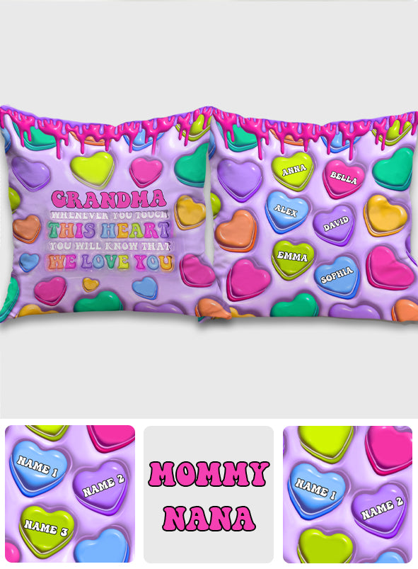 Touche ce cœur, je t'aime mamie, nana, gigi - Coussin décoratif personnalisé pour grand-mère