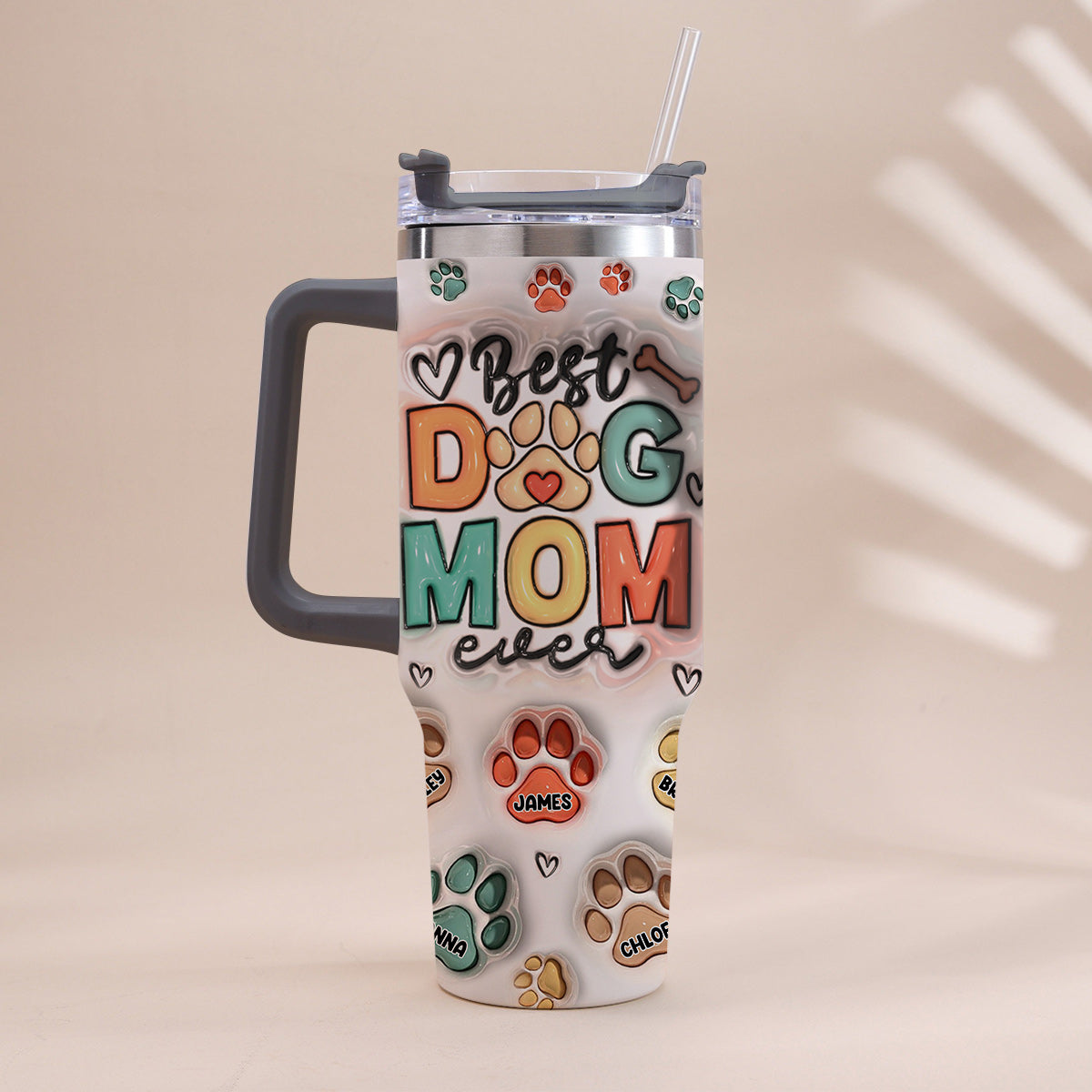 Meilleure maman/Meilleur papa d'animal de compagnie au monde - Gobelet gonflable personnalisé pour chien avec poignée