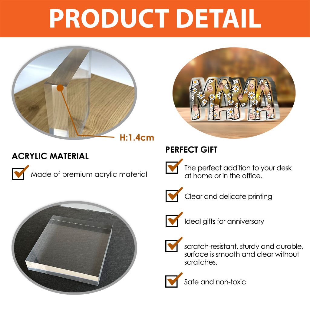 Plaque en acrylique personnalisée « Mama Est. Photo Face Daisy » - Plaque personnalisée pour maman