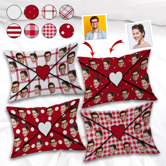 Enveloppe lettre d'amour personnalisée avec visage - Housse de coussin rectangulaire personnalisée pour couple