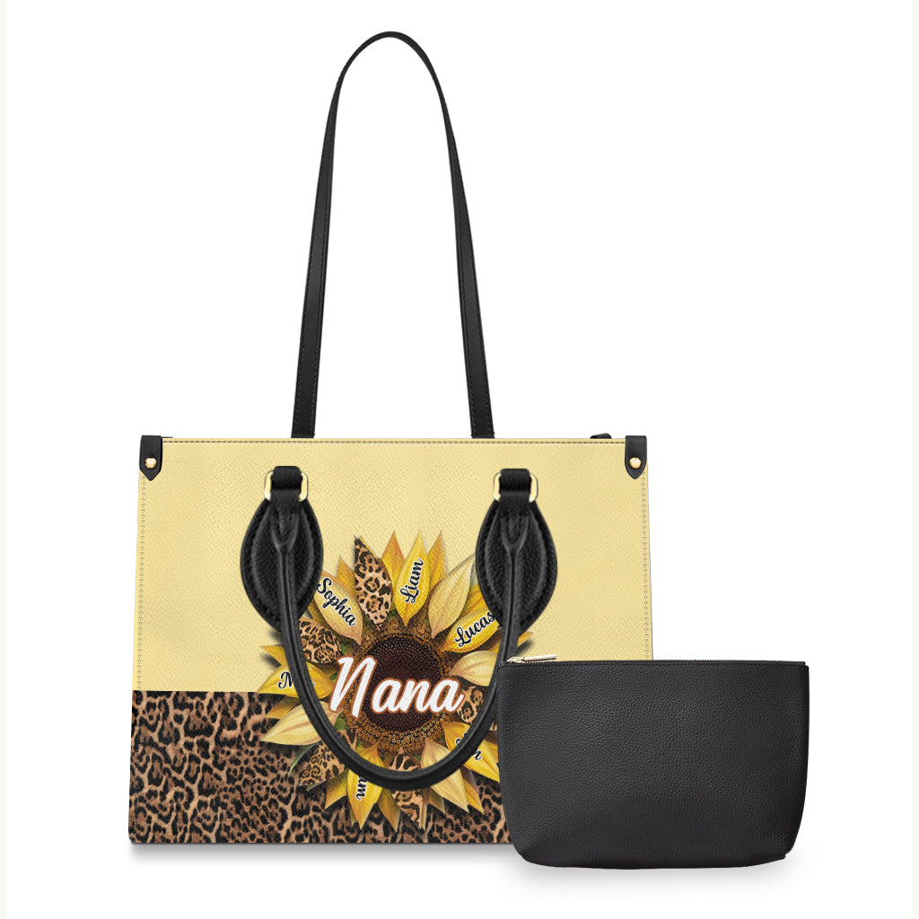 Sac à main en cuir personnalisé pour grand-mère - Nana Mom Auntie Family Sunflower