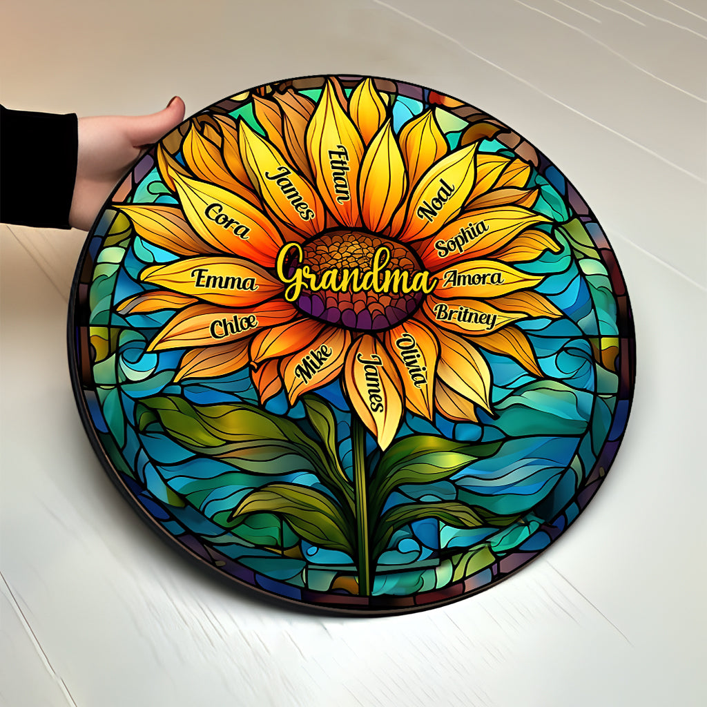 Panneau rond en bois personnalisé « Tournesol en vitrail » - Grand-mère