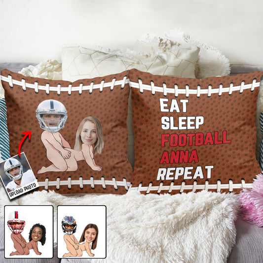 Manger, dormir, jouer au football, et on recommence ! - Coussin décoratif de football personnalisé