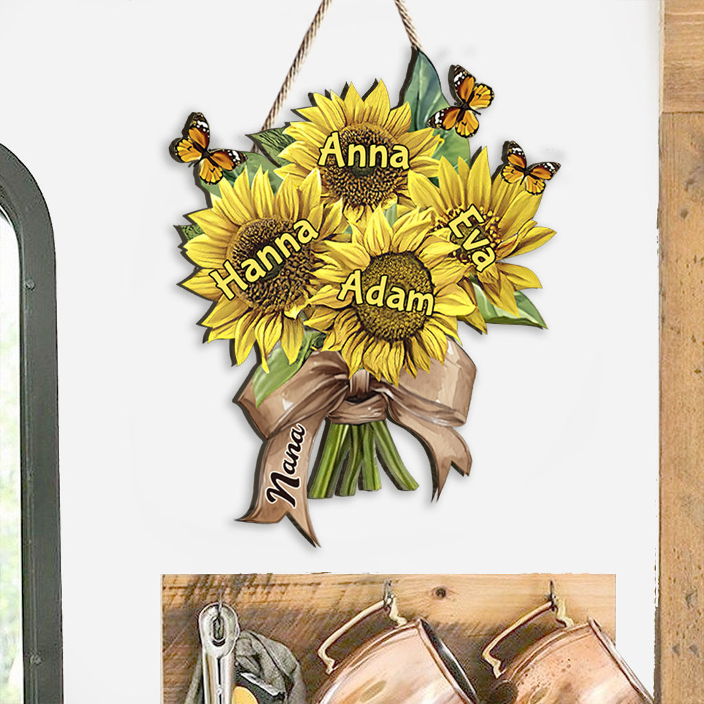 Tournesols de la maman de grand-mère - Panneau en bois personnalisé en forme de grand-mère