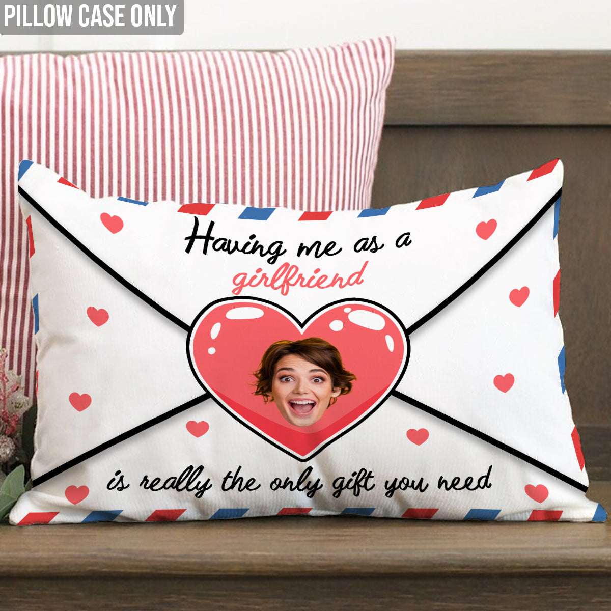 Enveloppe « Je t’aime » personnalisée avec visage - Housse de coussin rectangulaire personnalisée pour couple