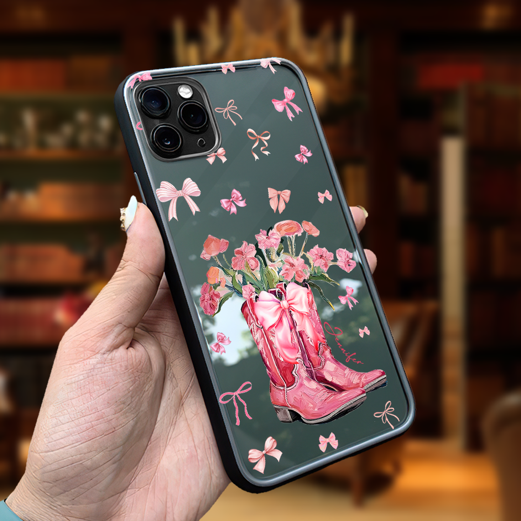 Bottes de cowgirl Coquette - Coque de téléphone transparente personnalisée avec motif cheval