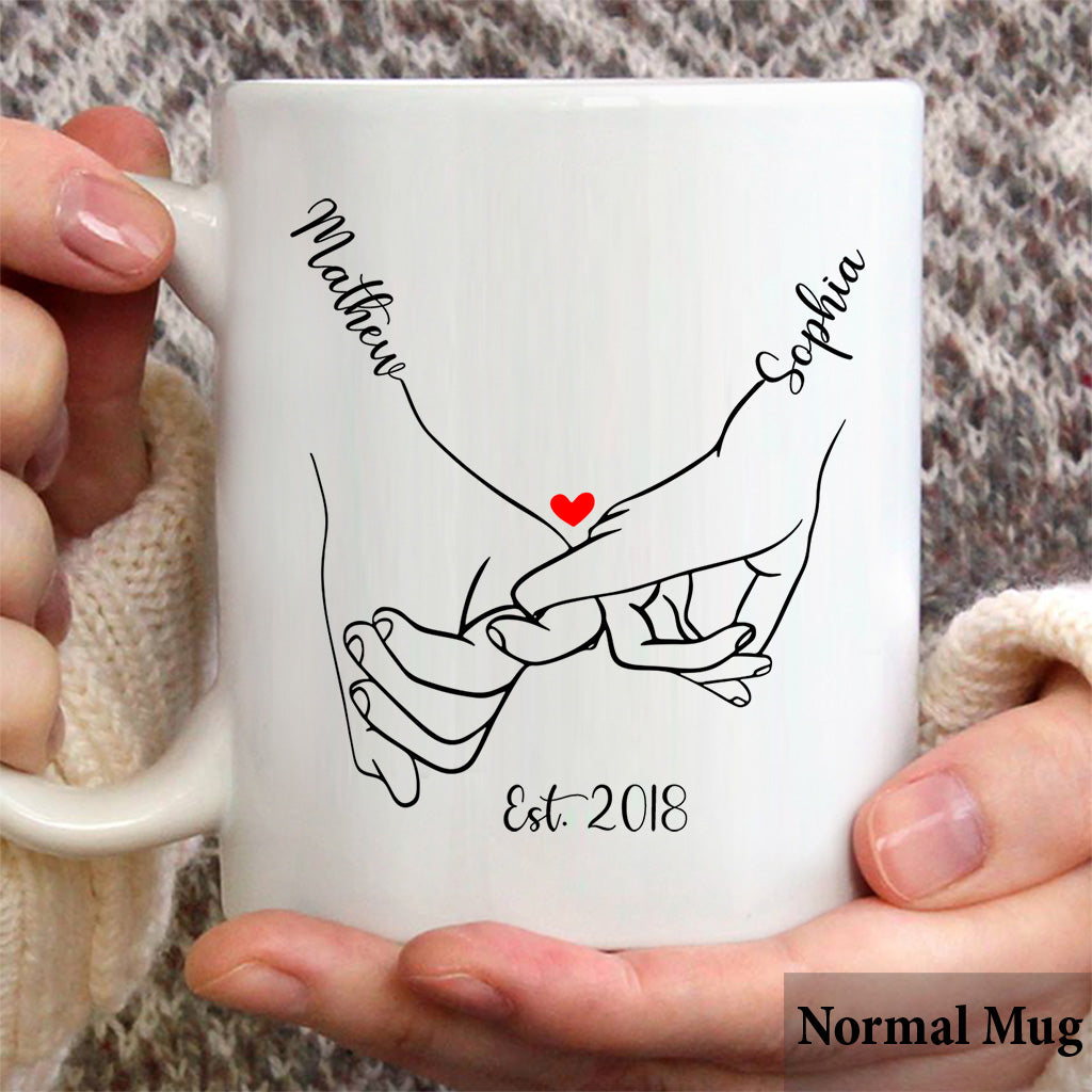 Mug personnalisé pour couples « Main dans la main »