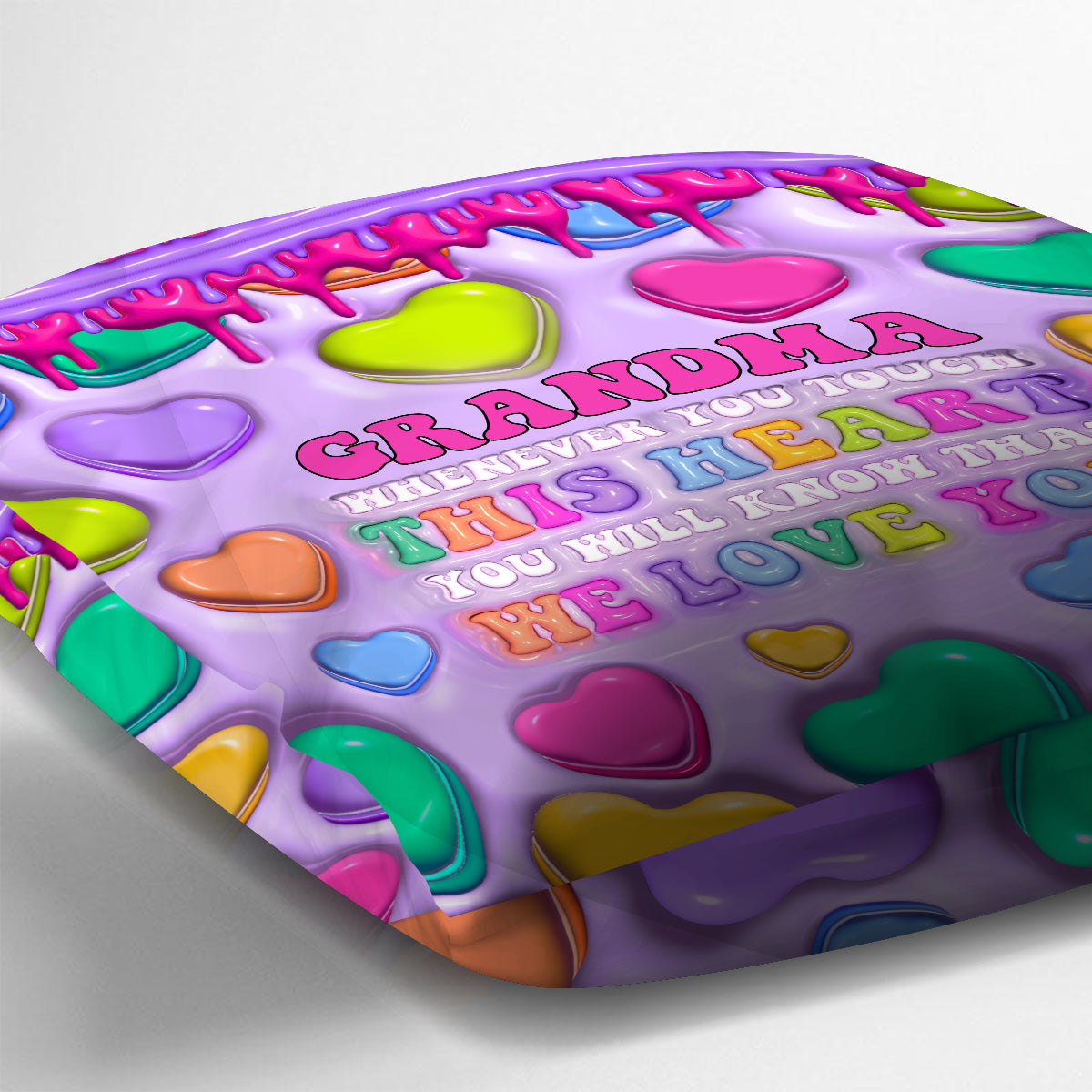Touche ce cœur, je t'aime mamie, nana, gigi - Coussin décoratif personnalisé pour grand-mère