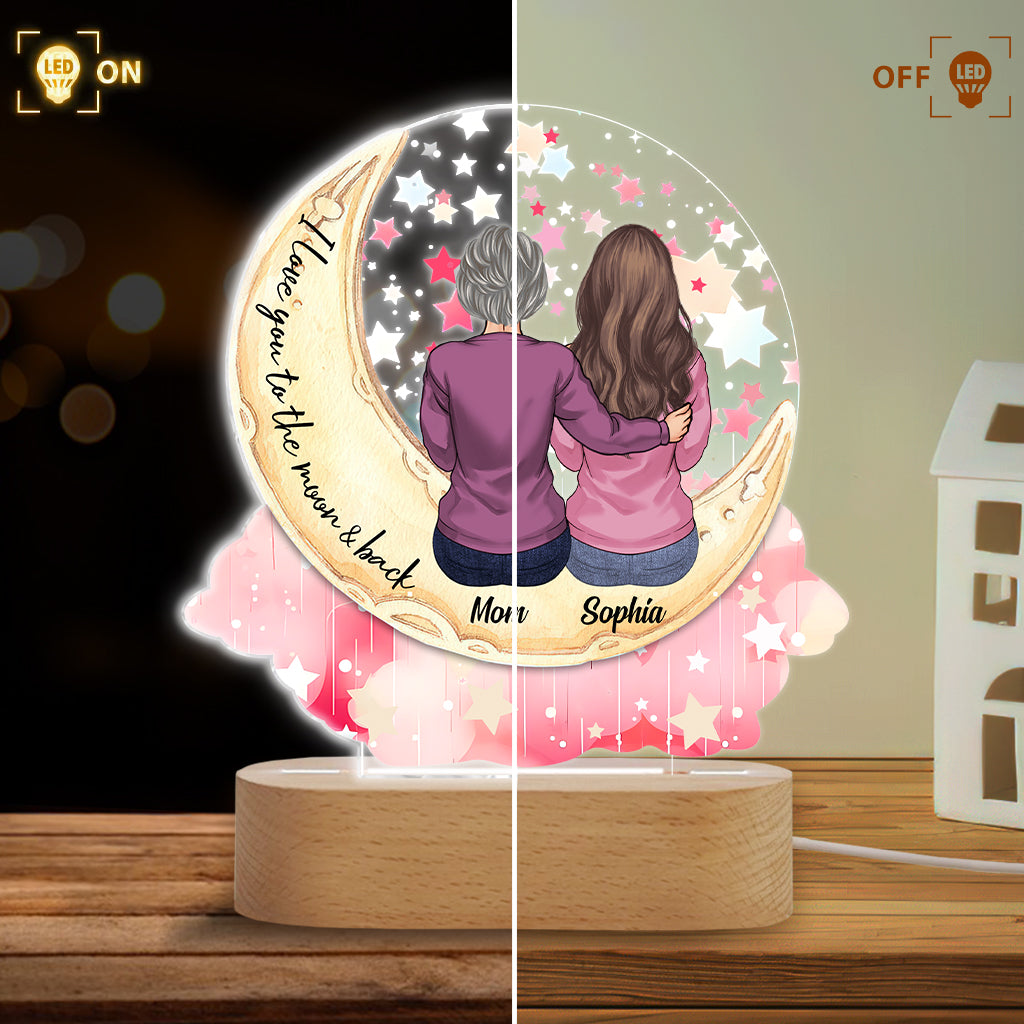 I Love You To The Moon And Back - Personalized Mother Shaped Plaque Light Base