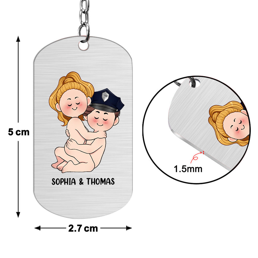 J'aime la police - Porte-clés personnalisé pour couple en acier inoxydable « J'aime la police »