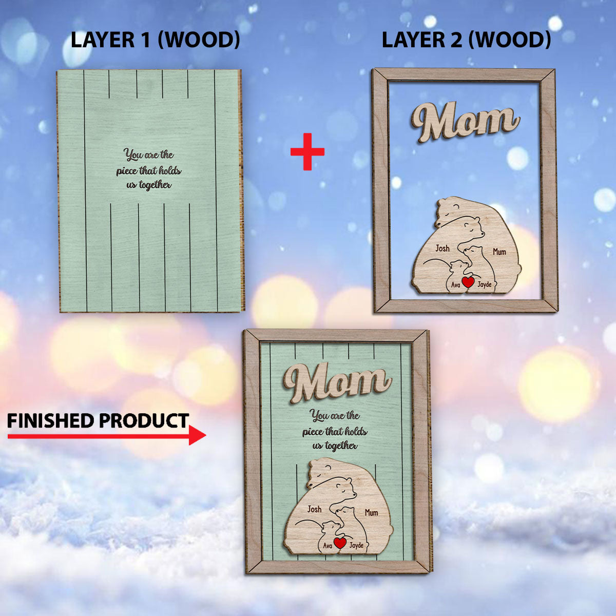 Tu es le pilier de notre couple, Maman Ours - Plaque en bois personnalisée à 2 couches