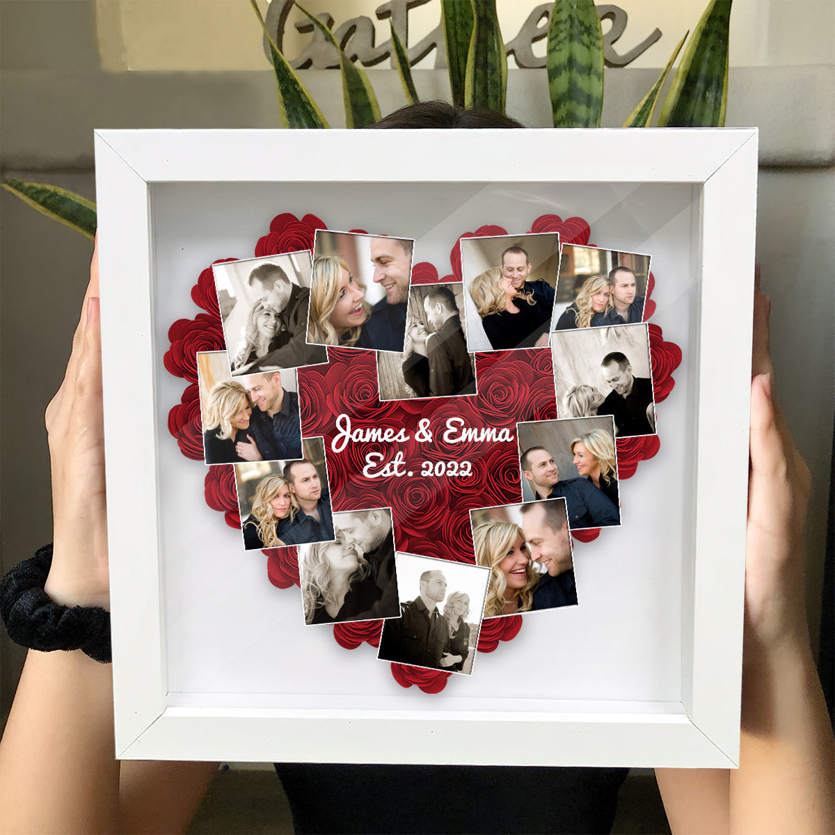 Photo Polaroid en forme de cœur - Cadeau romantique - Boîte à fleurs personnalisée pour couple