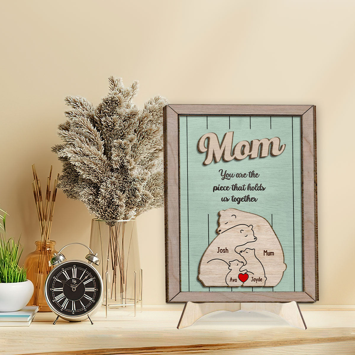 Tu es le pilier de notre couple, Maman Ours - Plaque en bois personnalisée à 2 couches