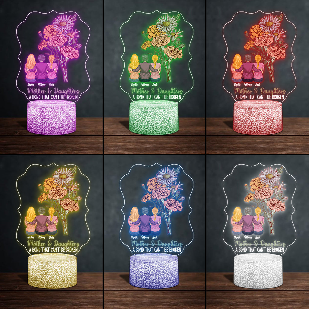 Fleurs de naissance pour la mère et les enfants - Plaque lumineuse personnalisée en forme de mère