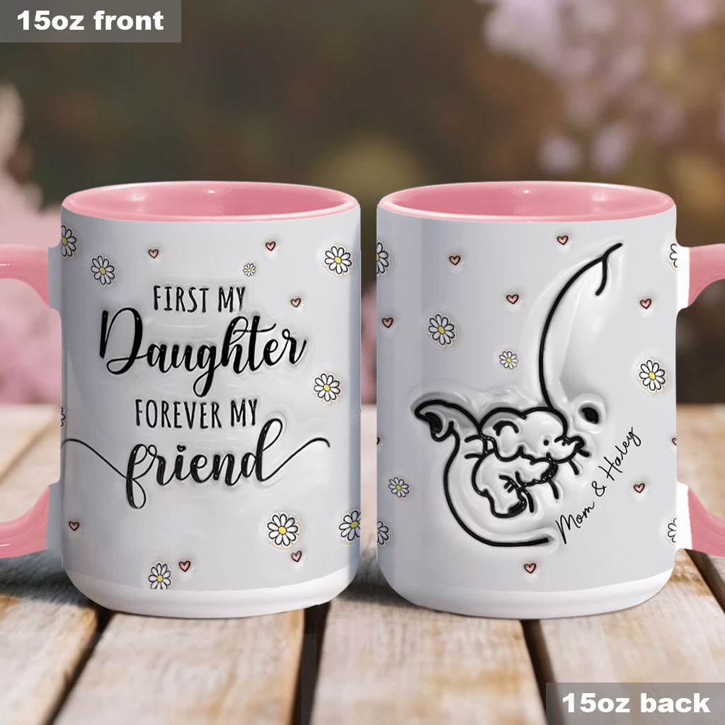 Mother And Daughter And Son Forever Linked Together Elephant Inflated - Personalized Mother Accent Mug