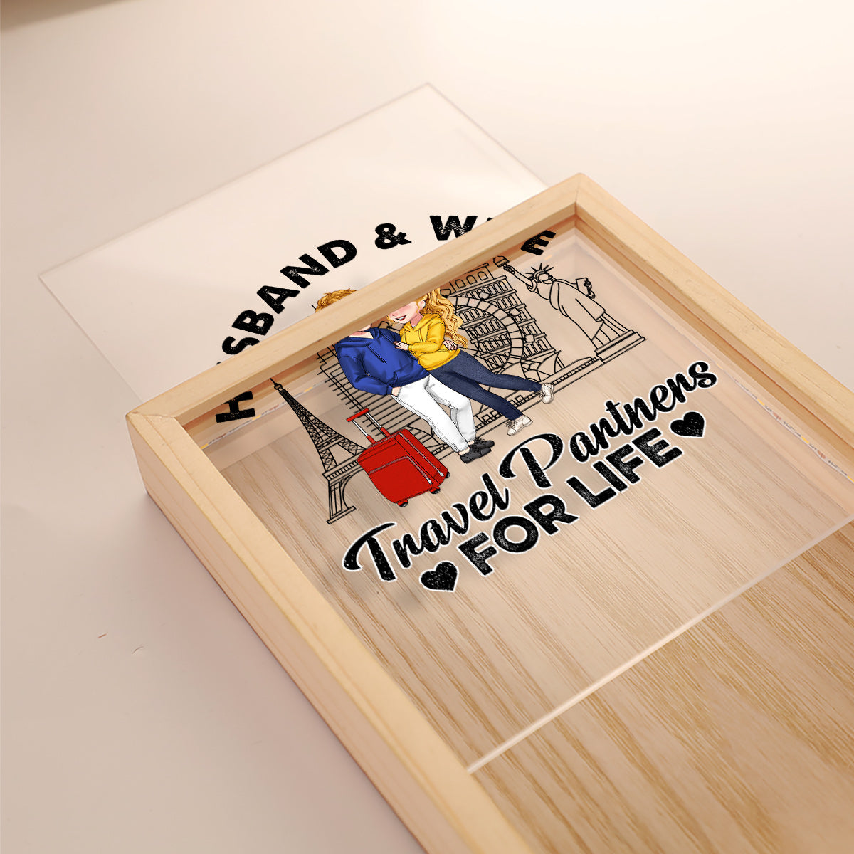 Partenaire de voyage pour la vie - Cadre photo lumineux personnalisé pour couple