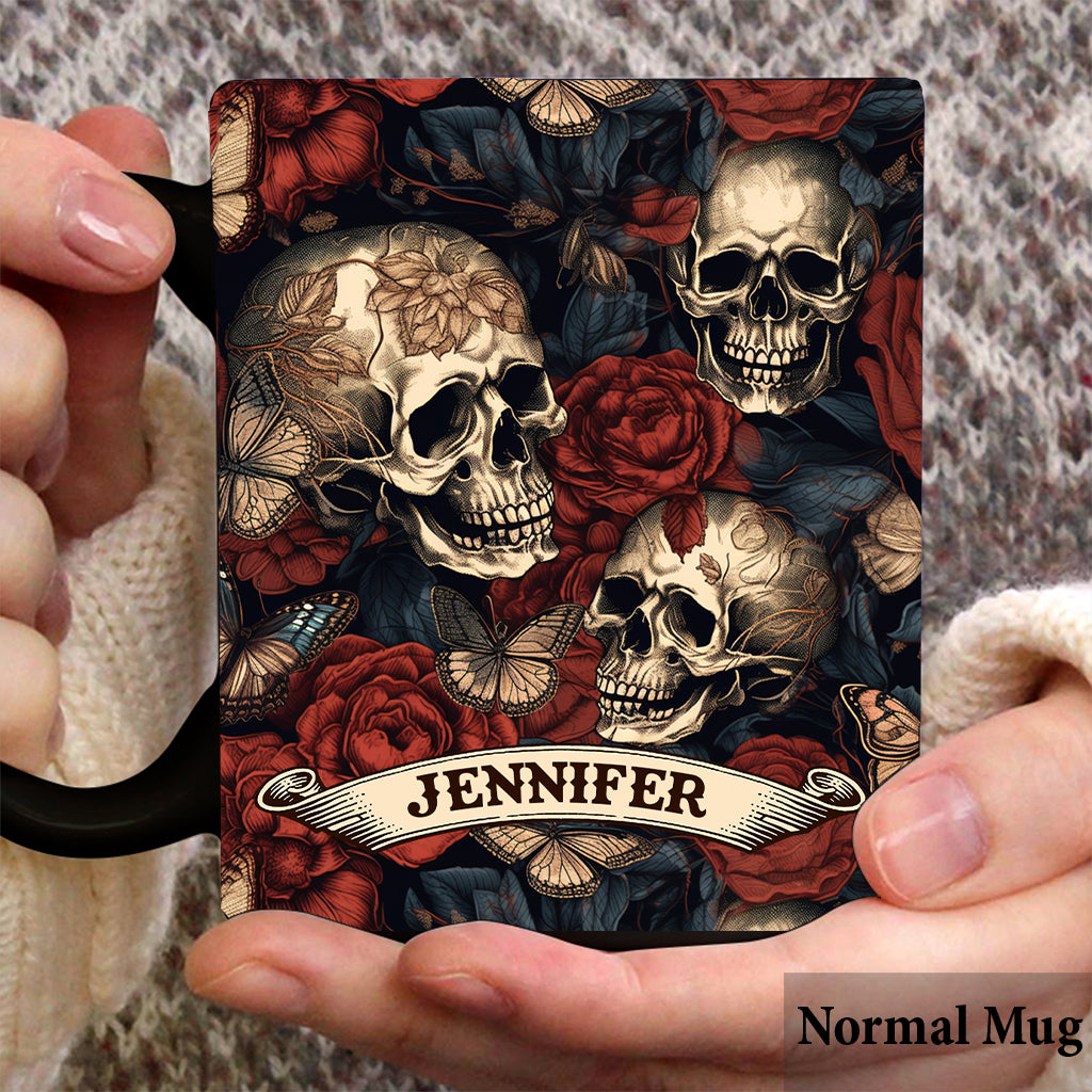 Vintage Rose Skull - Personalized Skull Mug