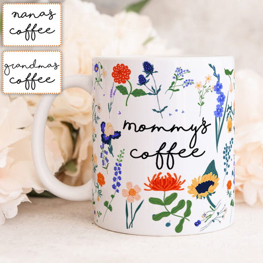 Tasse à café personnalisée avec motif floral botanique - Mug pour maman