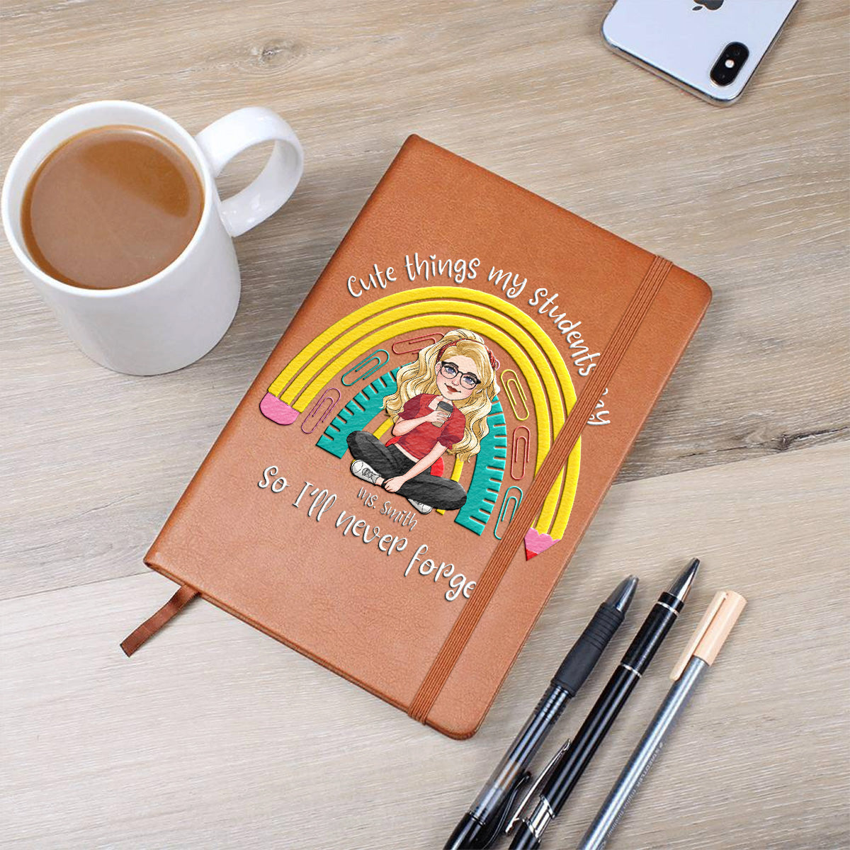 Choses mignonnes que disent et font mes élèves - Carnet en cuir personnalisé pour enseignants