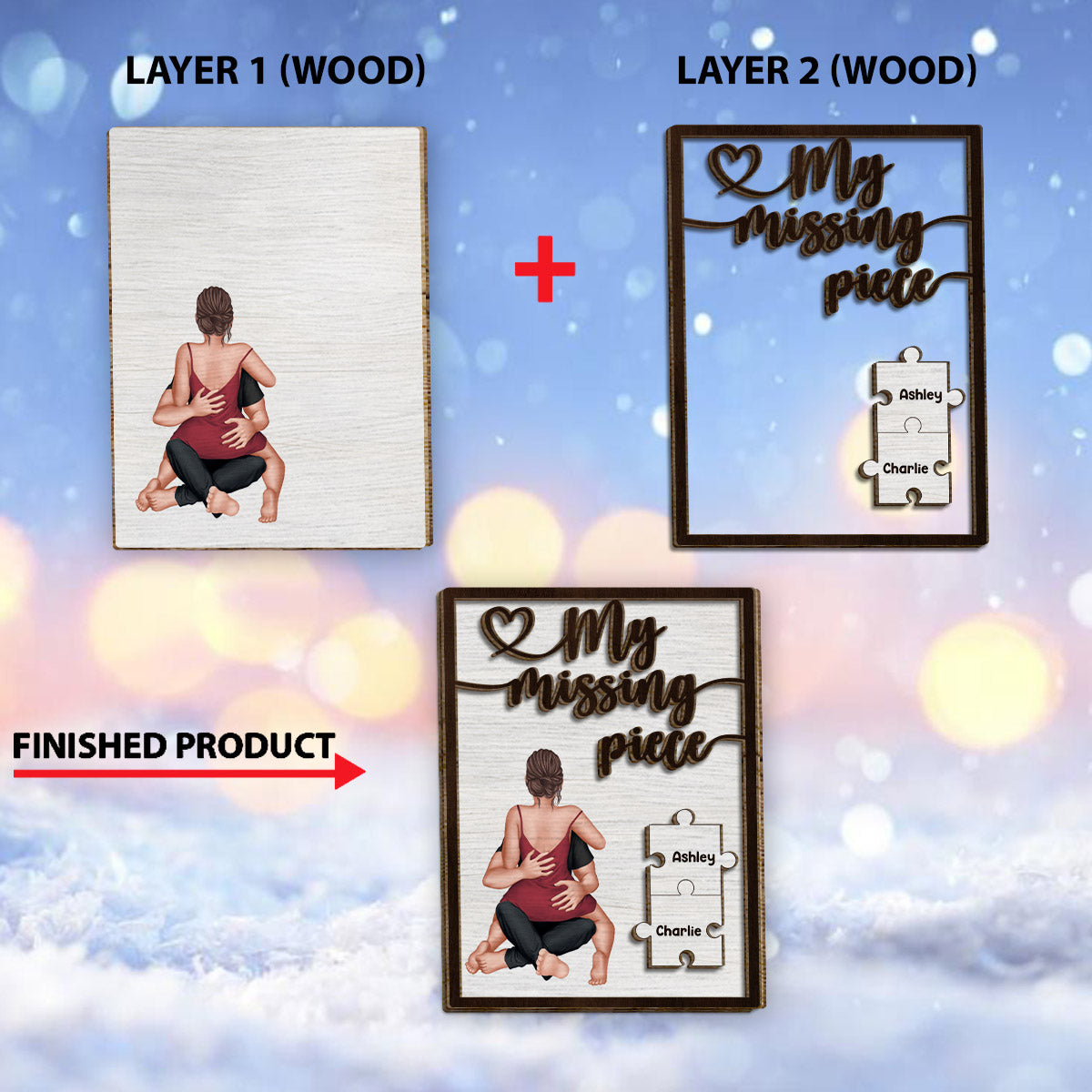 Ma pièce manquante - Panneau/Plaque en bois personnalisé(e) pour couple, 2 couches