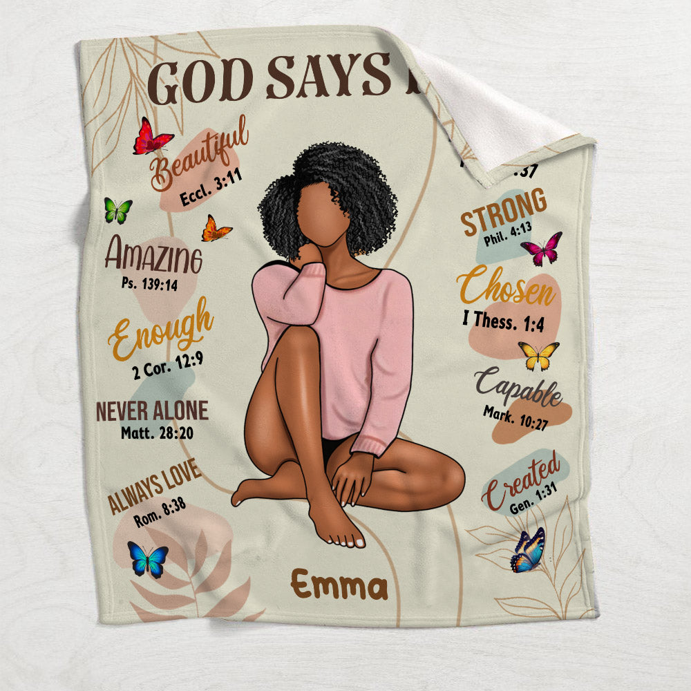 God Says I Am - Personalized African American Blanket