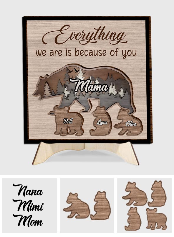 Maman Ours - Panneau/Plaque en bois personnalisé à 2 couches