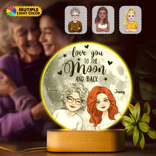 Je t'aime jusqu'à la lune et retour - Socle lumineux personnalisé en forme de maman