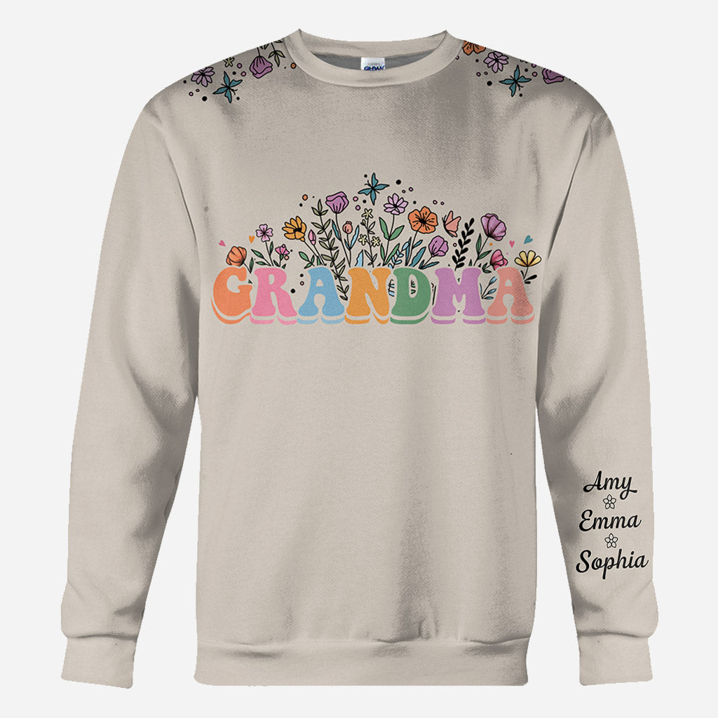 Flower With Any Title - Personalized Grandma All Over Shirt