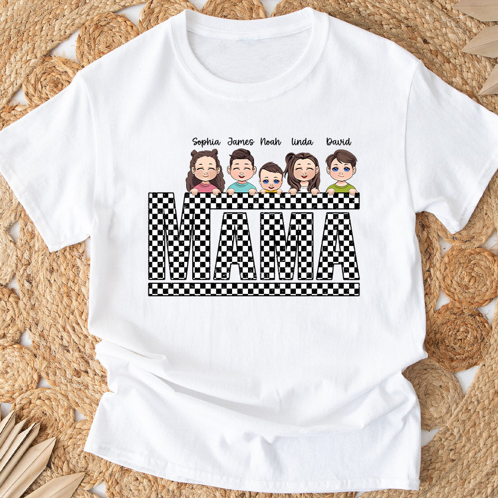 Vintage Checkered Mama Dada Mini Grandma Grandpa - Personalized Mother T-shirt And Hoodie