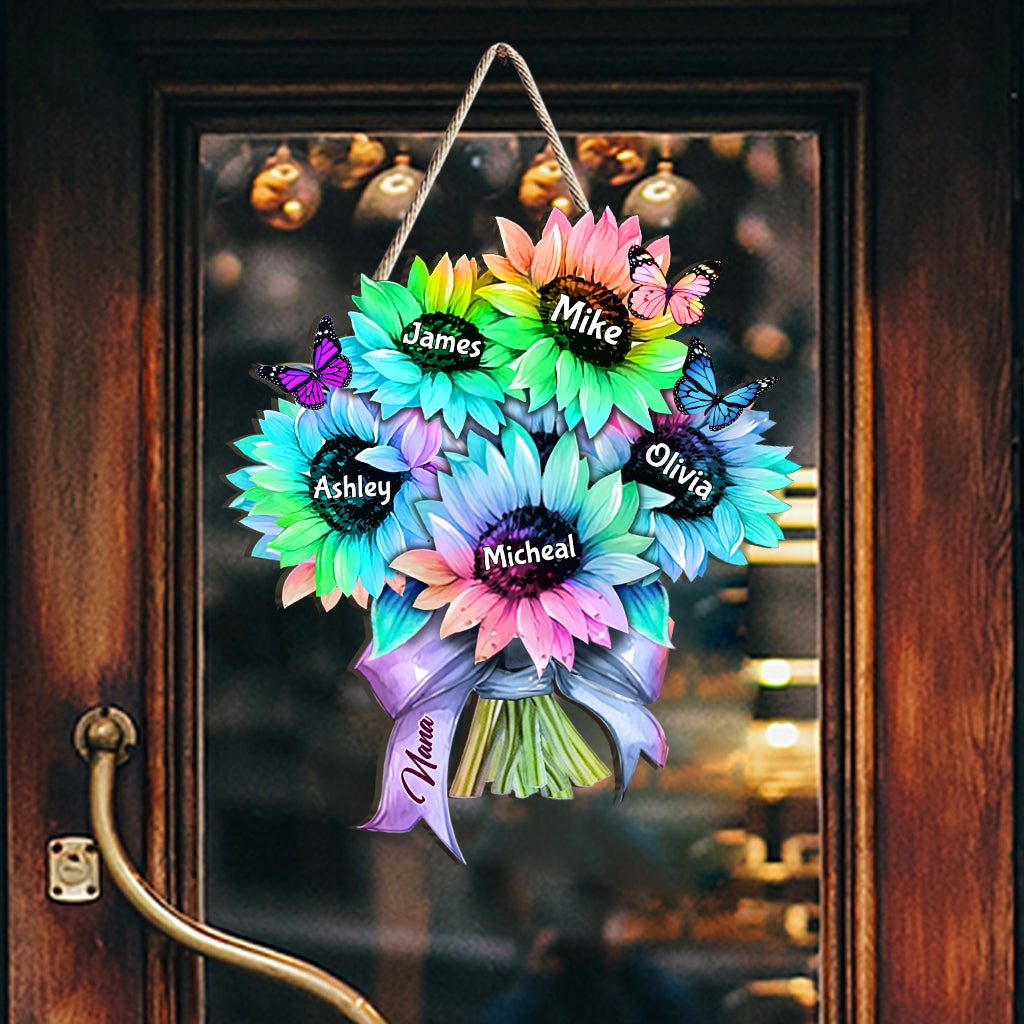 Sunflower Bouquet Custom Any Title And Name - Personalized Grandma Custom Shaped Wood Sign