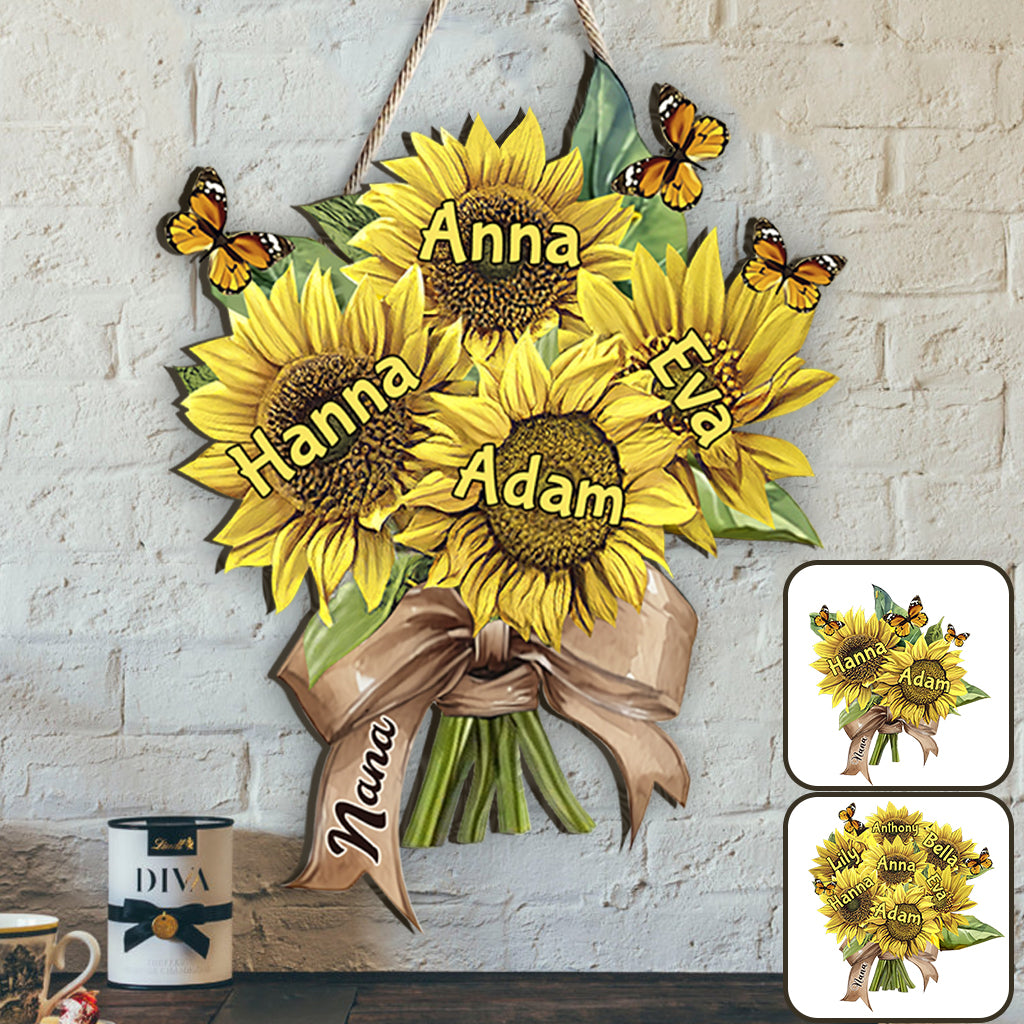 Tournesols de la maman de grand-mère - Panneau en bois personnalisé en forme de grand-mère