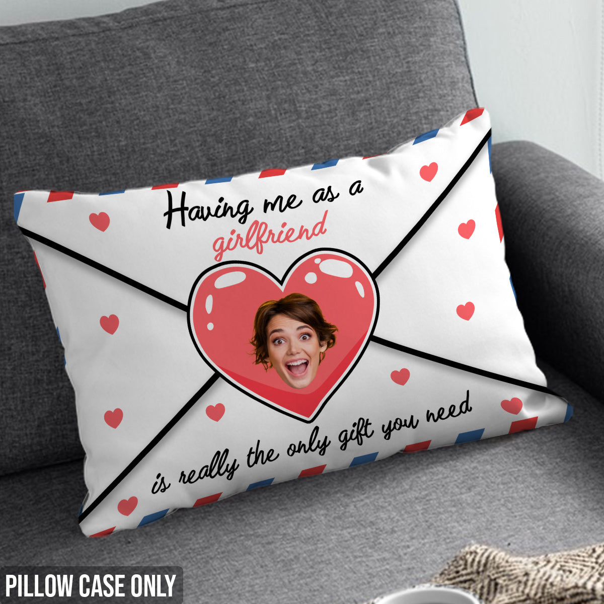 Enveloppe « Je t’aime » personnalisée avec visage - Housse de coussin rectangulaire personnalisée pour couple