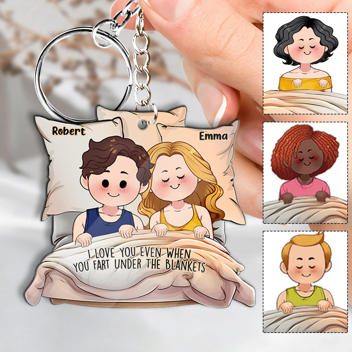 Je t'aime même quand tu pètes sous les couvertures - Porte-clés personnalisé pour couple