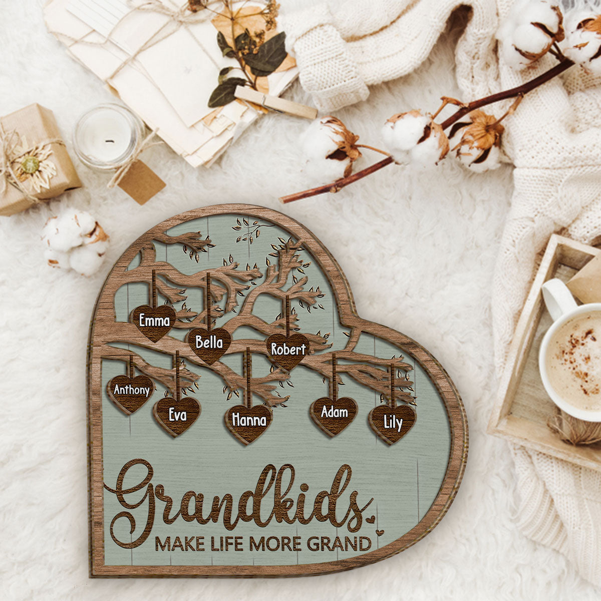 Les petits-enfants rendent la vie plus belle - Plaque en bois personnalisée pour grand-mère (2 couches)