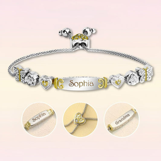 Bracelet bolo personnalisé avec nom et message pour grand-mère 