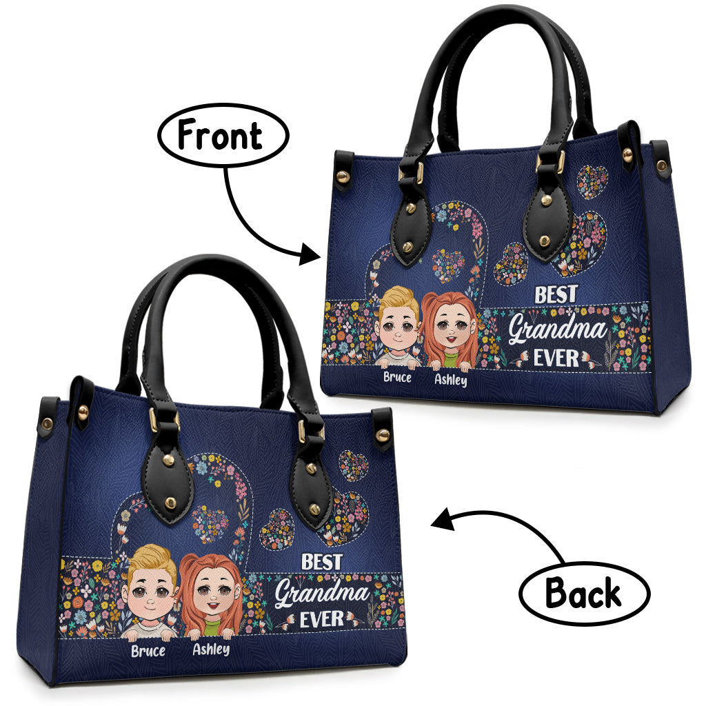 Best Grandma Mom Ever - Personalized Grandma Leather Handbag