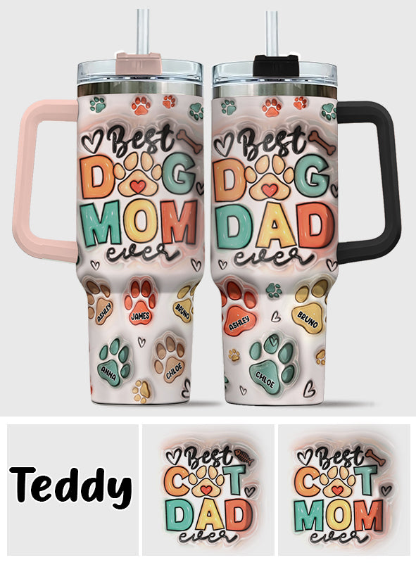 Meilleure maman/Meilleur papa d'animal de compagnie au monde - Gobelet gonflable personnalisé pour chien avec poignée