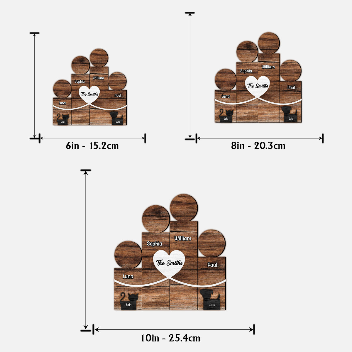 Figurines familiales en bois - Panneau/plaque en bois personnalisé à 2 niveaux pour la famille