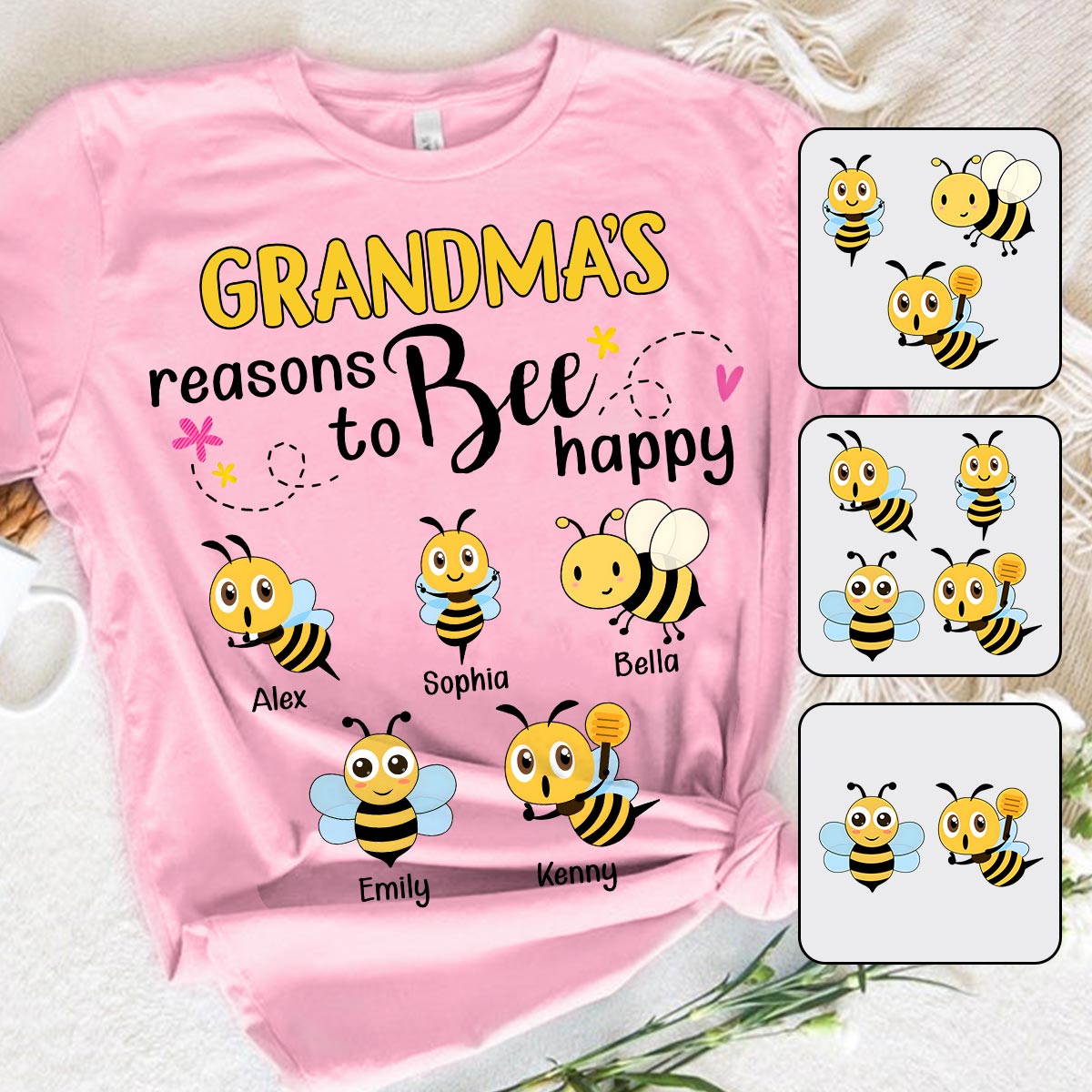Les raisons de grand-mère d'être heureuse - T-shirt et sweat à capuche abeille personnalisés