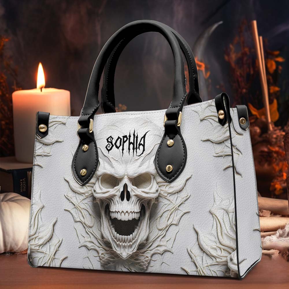 Beautiful White Skeleton - Personalized Skull Leather Handbag