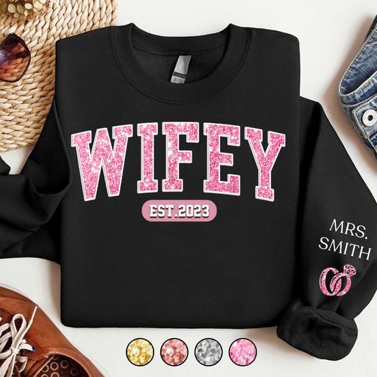 Wifey Est - T-shirt personnalisé mari et femme imprimé sur toute la surface