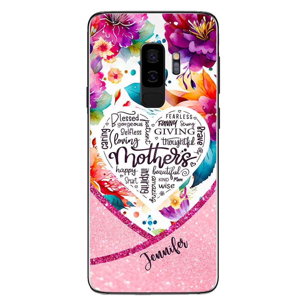 Coque de téléphone transparente personnalisée « Maman est belle » à motif floral vibrant