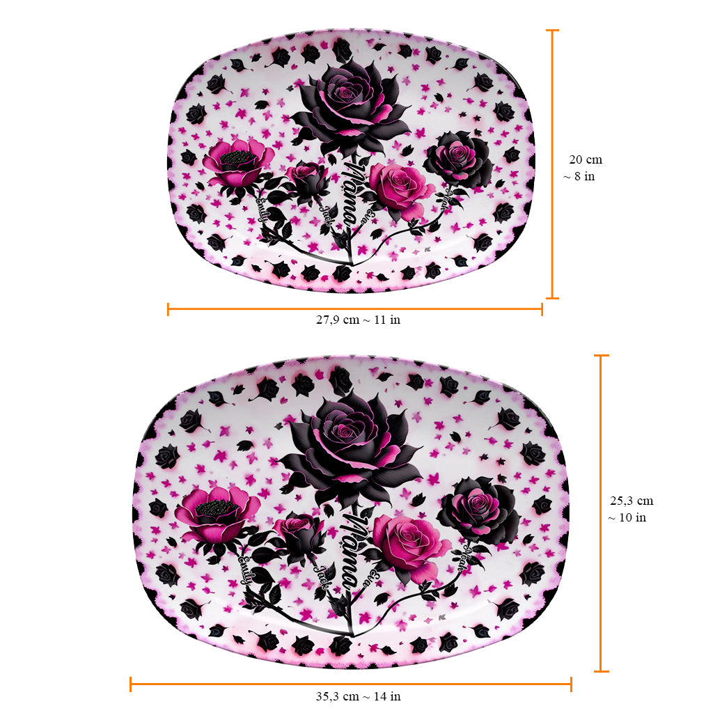 Assiette personnalisée « Mère, Grand-mère et Enfants » avec roses noires et roses