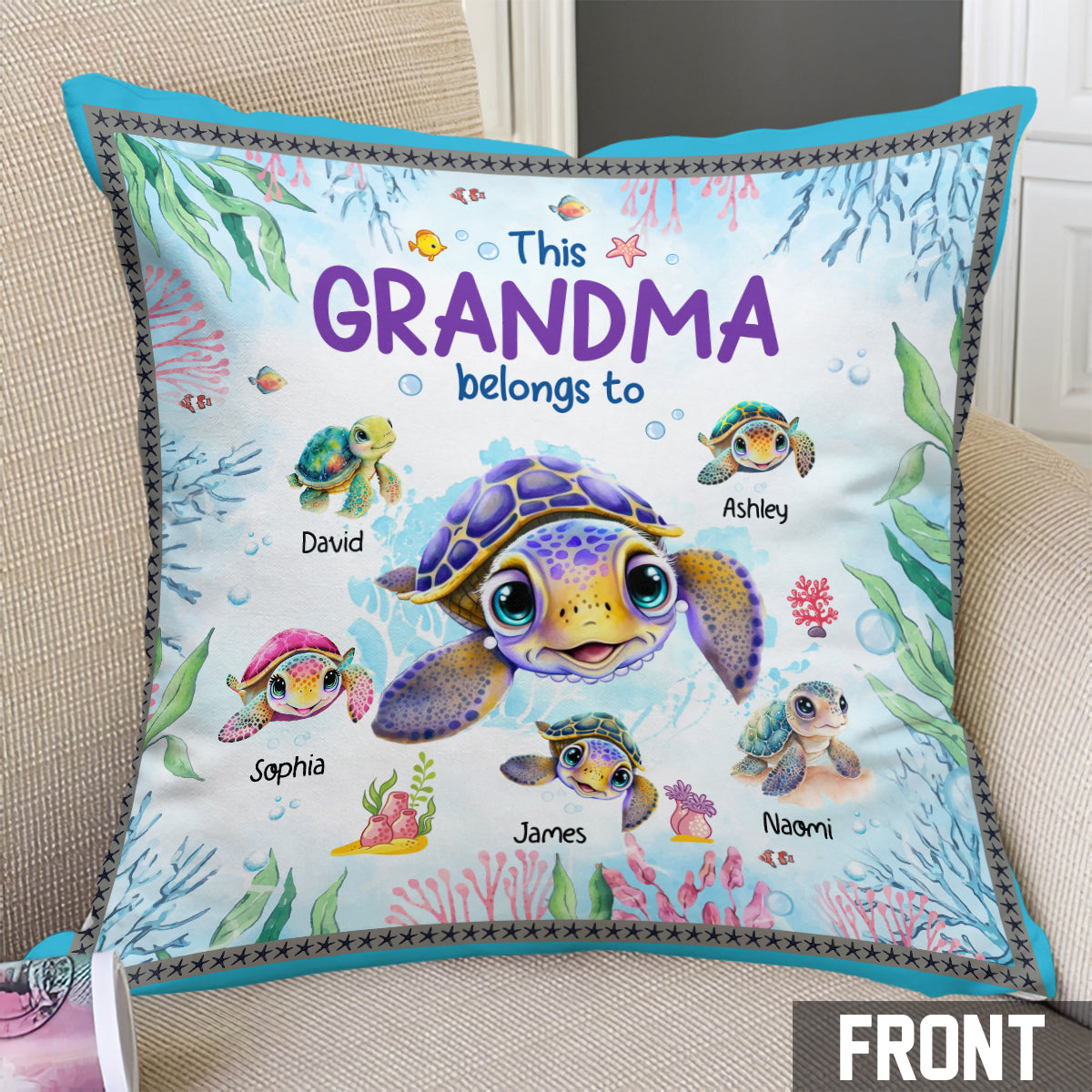 Ce coussin décoratif personnalisé « Cette grand-mère appartient à »