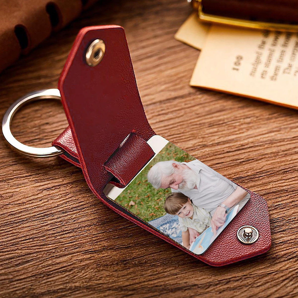 Meilleur grand-père du monde - Cadeau pour grand-père - Porte-clés photo personnalisé en cuir