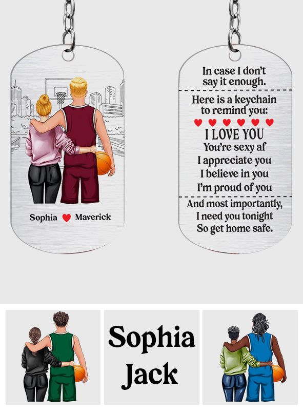 Rentrez chez vous en toute sécurité - Porte-clés personnalisé en acier inoxydable sur le thème du basketball