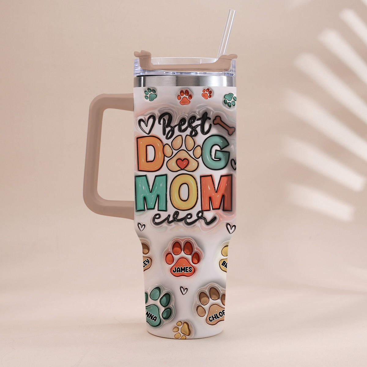 Meilleure maman/Meilleur papa d'animal de compagnie au monde - Gobelet gonflable personnalisé pour chien avec poignée
