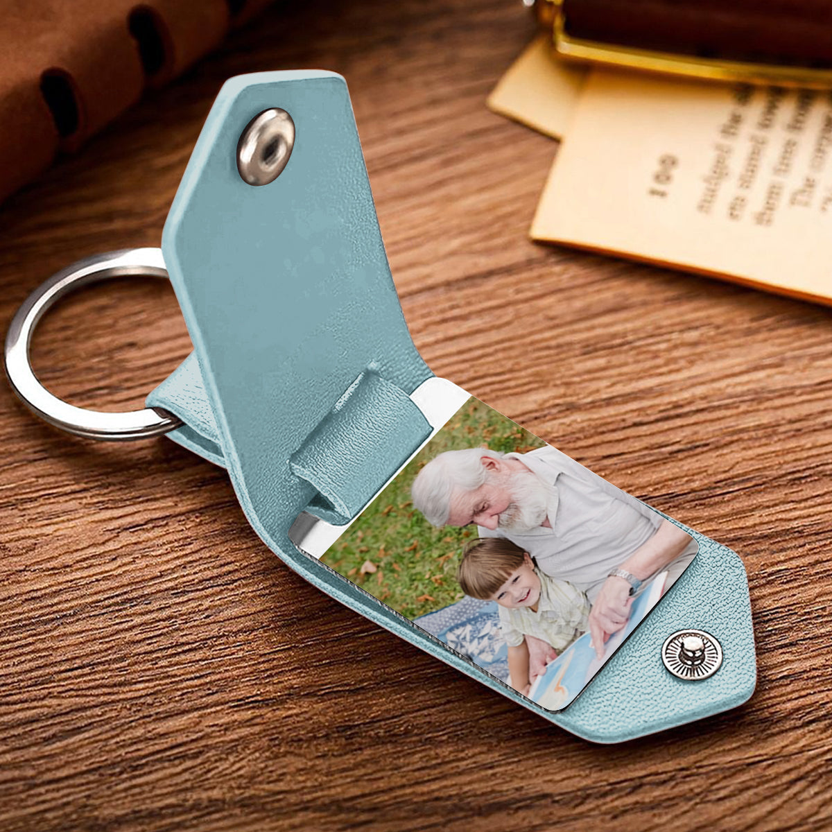 Meilleur grand-père du monde - Cadeau pour grand-père - Porte-clés photo personnalisé en cuir