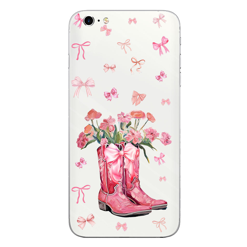 Bottes de cowgirl Coquette - Coque de téléphone transparente personnalisée avec motif cheval