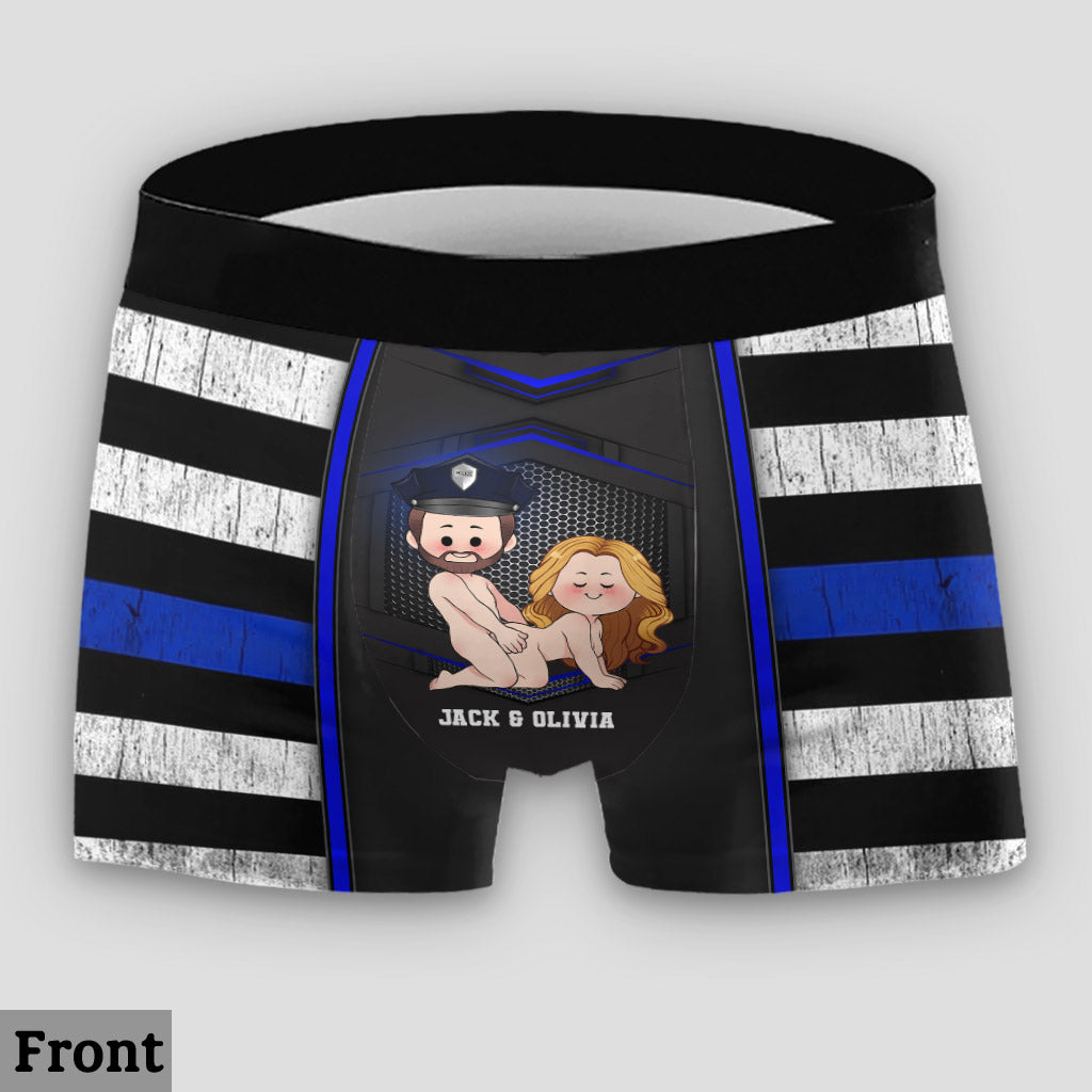 J'adore la police - Culottes femme et boxers homme personnalisés avec bordure en dentelle, motif policier